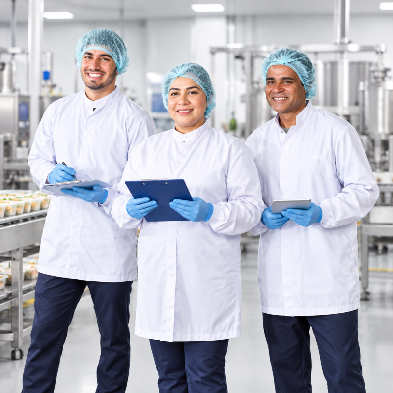 Smiling Team in Food Production Facility